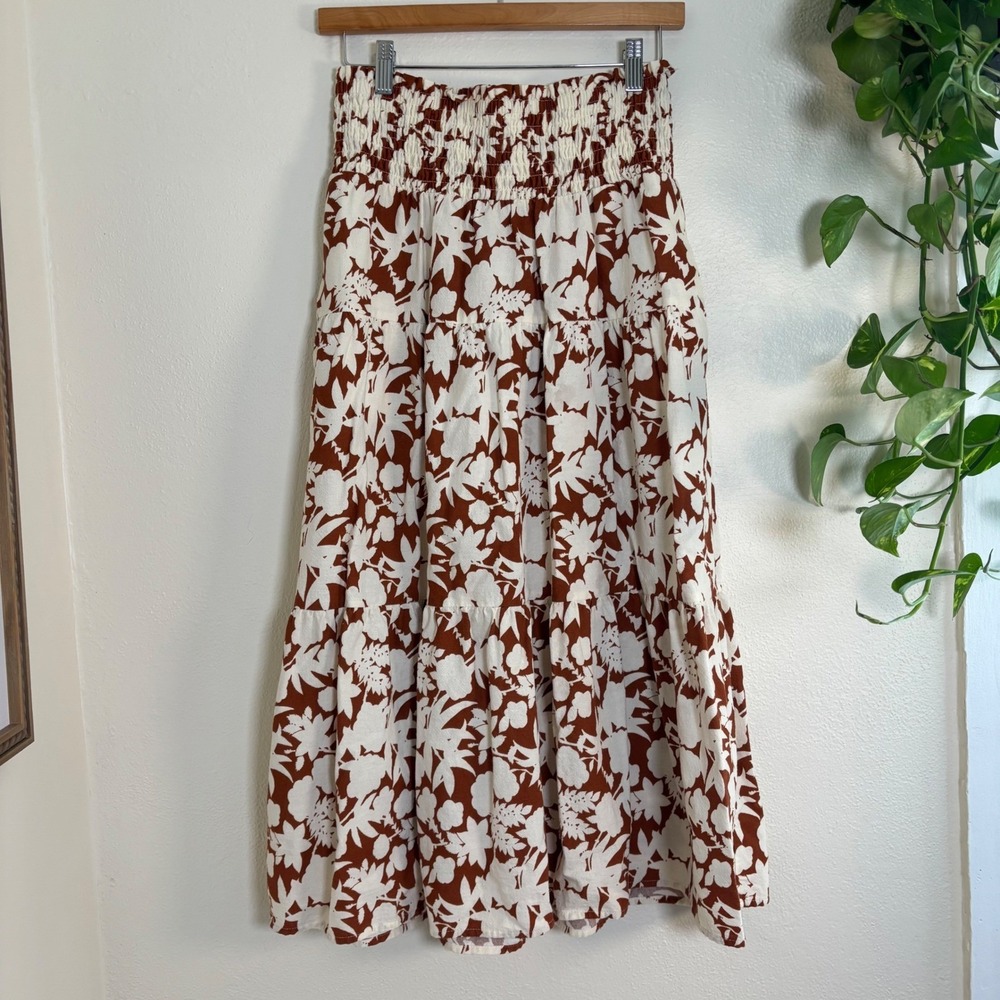 Universal thread boho midi skirt floral terracotta size small